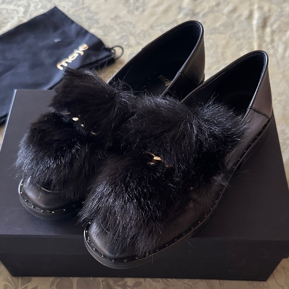 Maje Black Fur-Trimmed Loafers